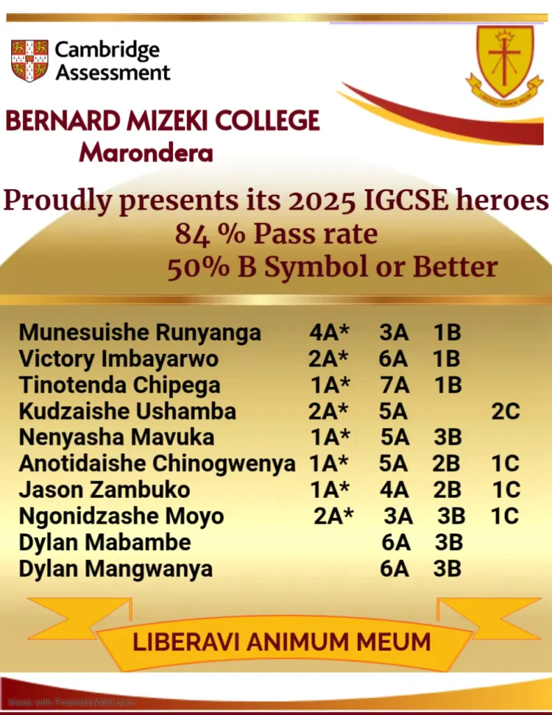 Bernard Mizeki College 2025 IGCSE results