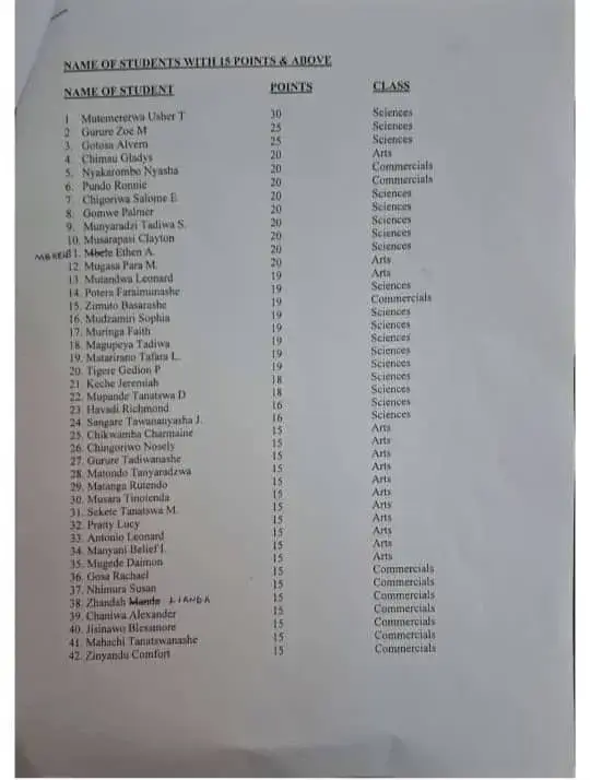 Goromonzi High A-level 2025 pass rate