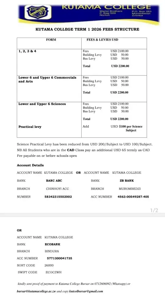 Kutama College Fees 2026