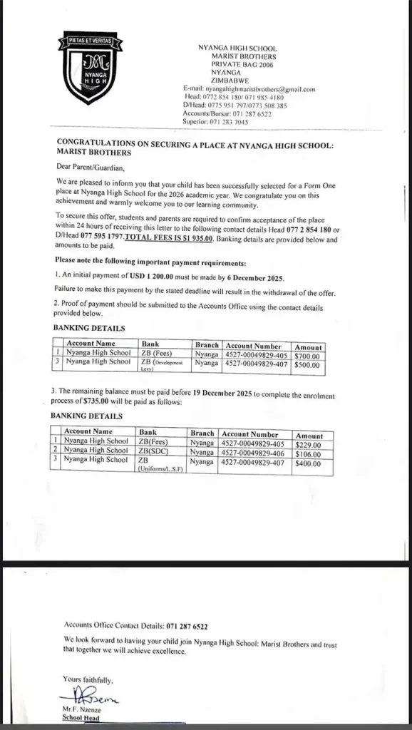 Marist Nyanga High Fees