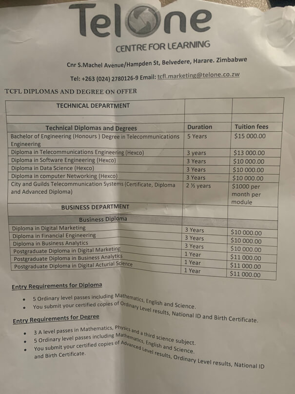 Telone Center For Learning 2021 Fees