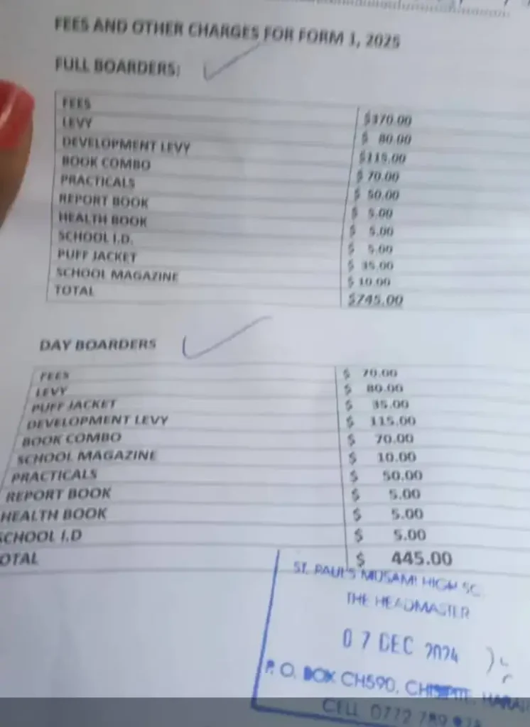 St Paul's Musami High School Fees