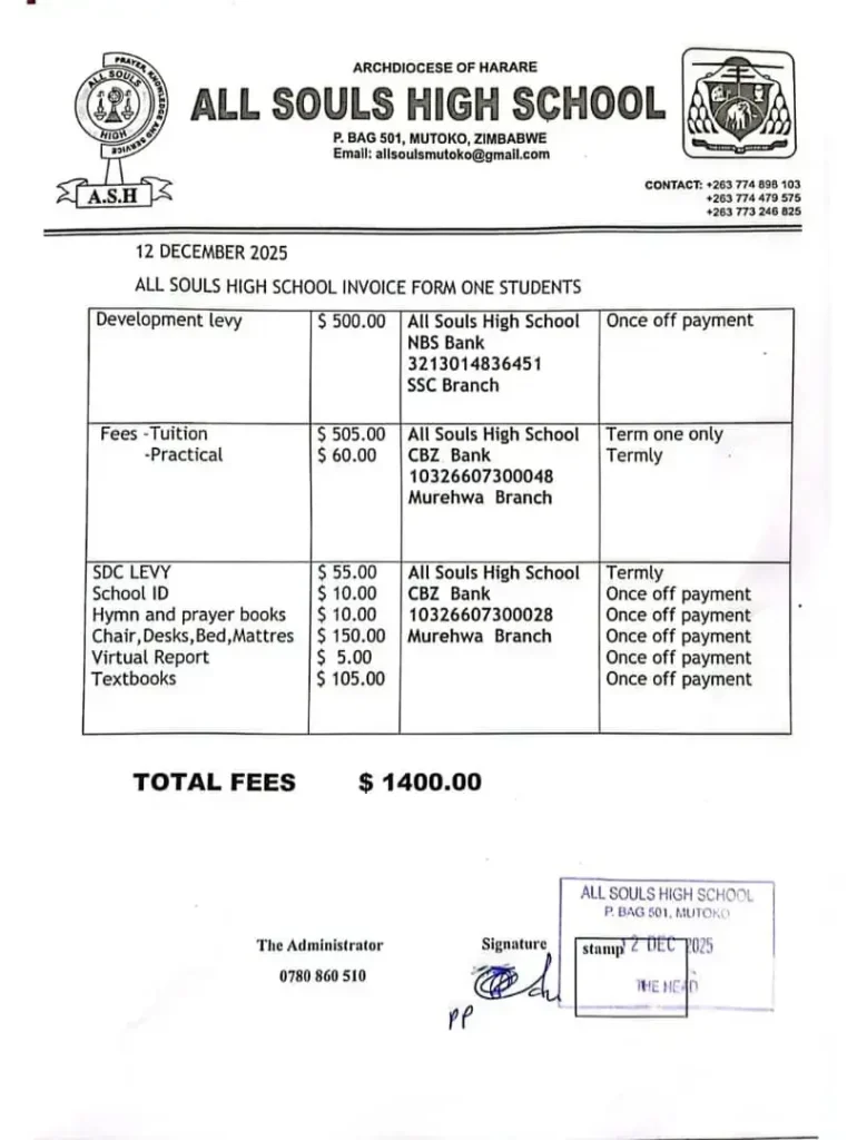 All Souls High School Fees