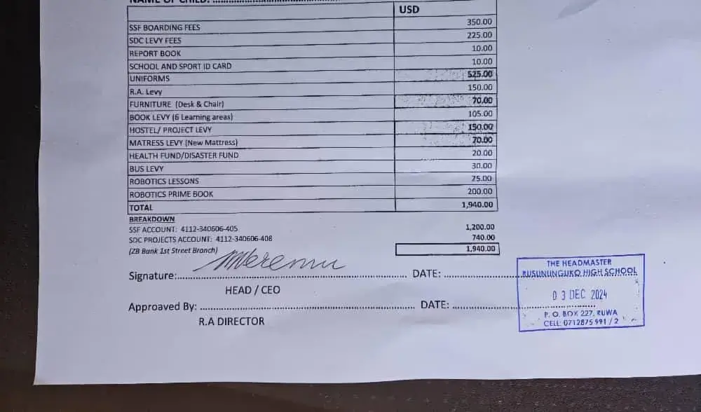 Rusununguko High Fees