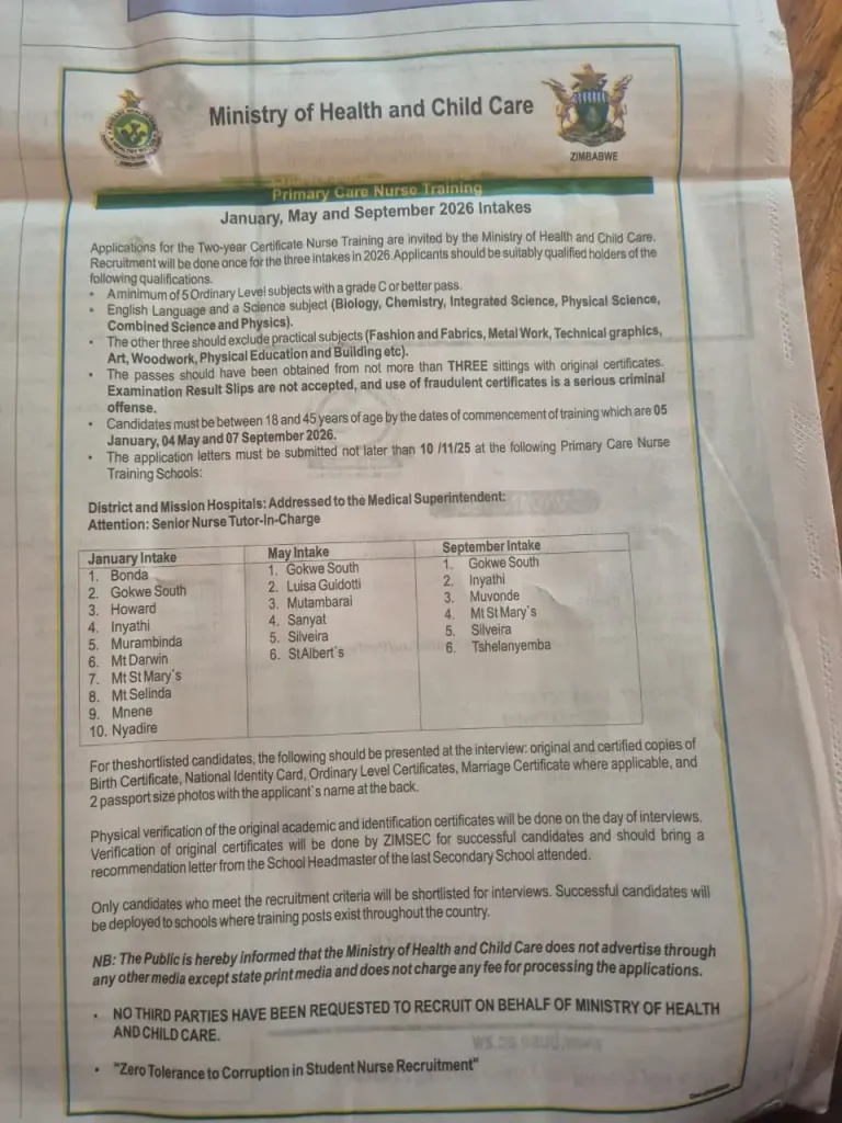 Primary Care Nurse Training 2026 Intakes