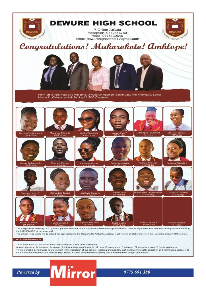 Dewure High School 2025 A-level pass rate