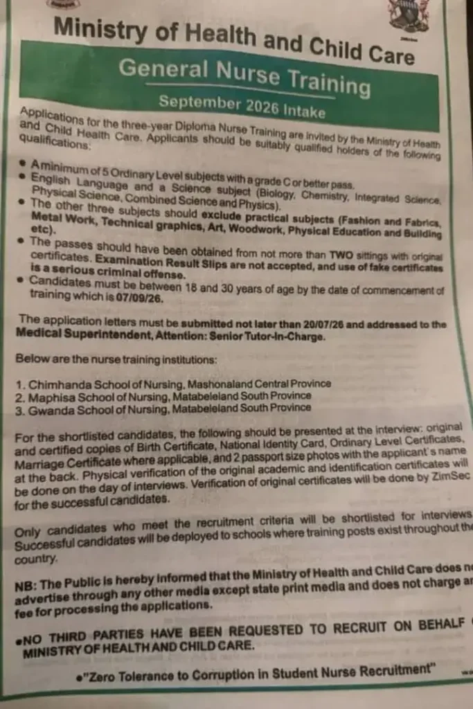 General nurse training september 2026 intake