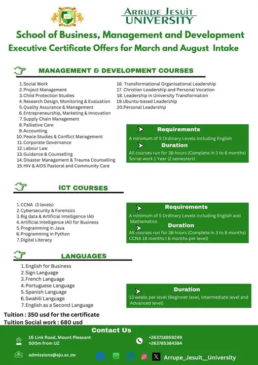 Arrupe Jesuit University Excutive Cerfifcates prorammes