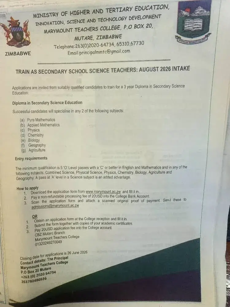 Marymount Teachers College August 2026 Intake