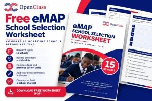 Free OpenClass eMAP school selection worksheet for comparing 15 boarding schools in Zimbabwe